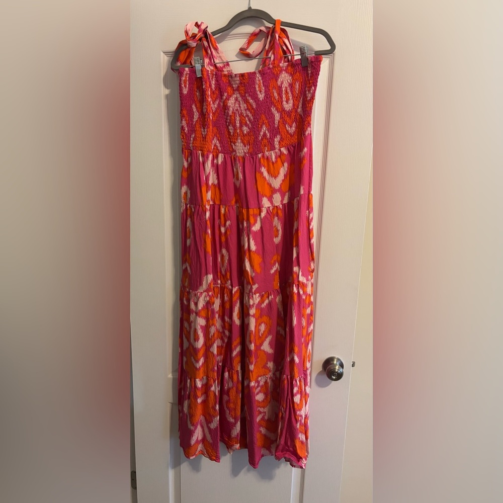 Vibrant Pink and Orange Maxi Dress